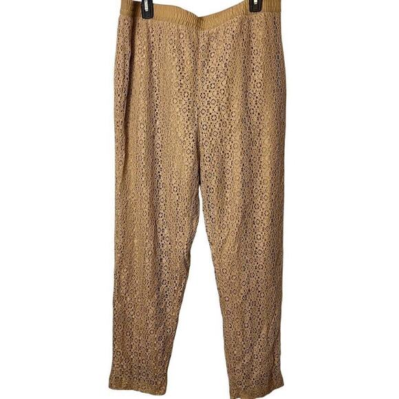 Chicos Womens Lace Overlay Lined Pull On Tapered Leg Tan Beige Pants Ankle 2 / L - Picture 1 of 16